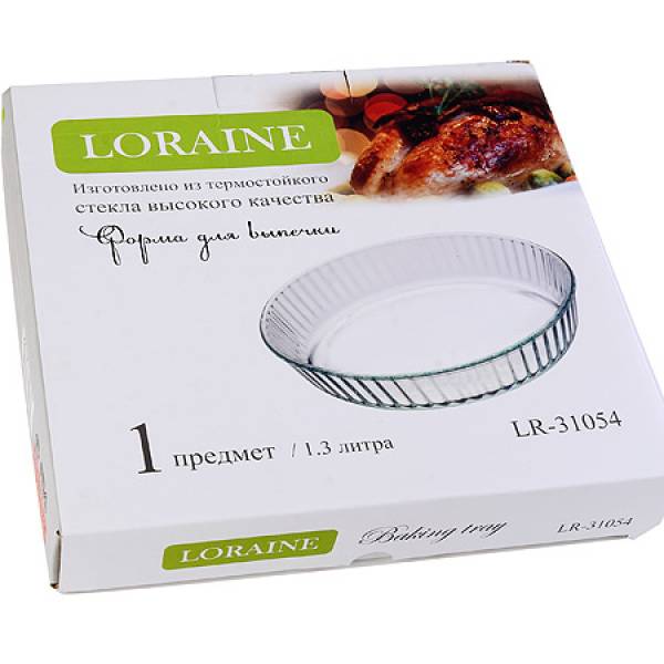 31054 Форма для выпечки 1,3 л 25см стекло в коробке LORAINE 